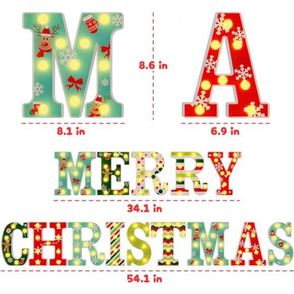 Christmas Decorations - 14 LED Letters Christmas Lights \'Merry Christmas\'